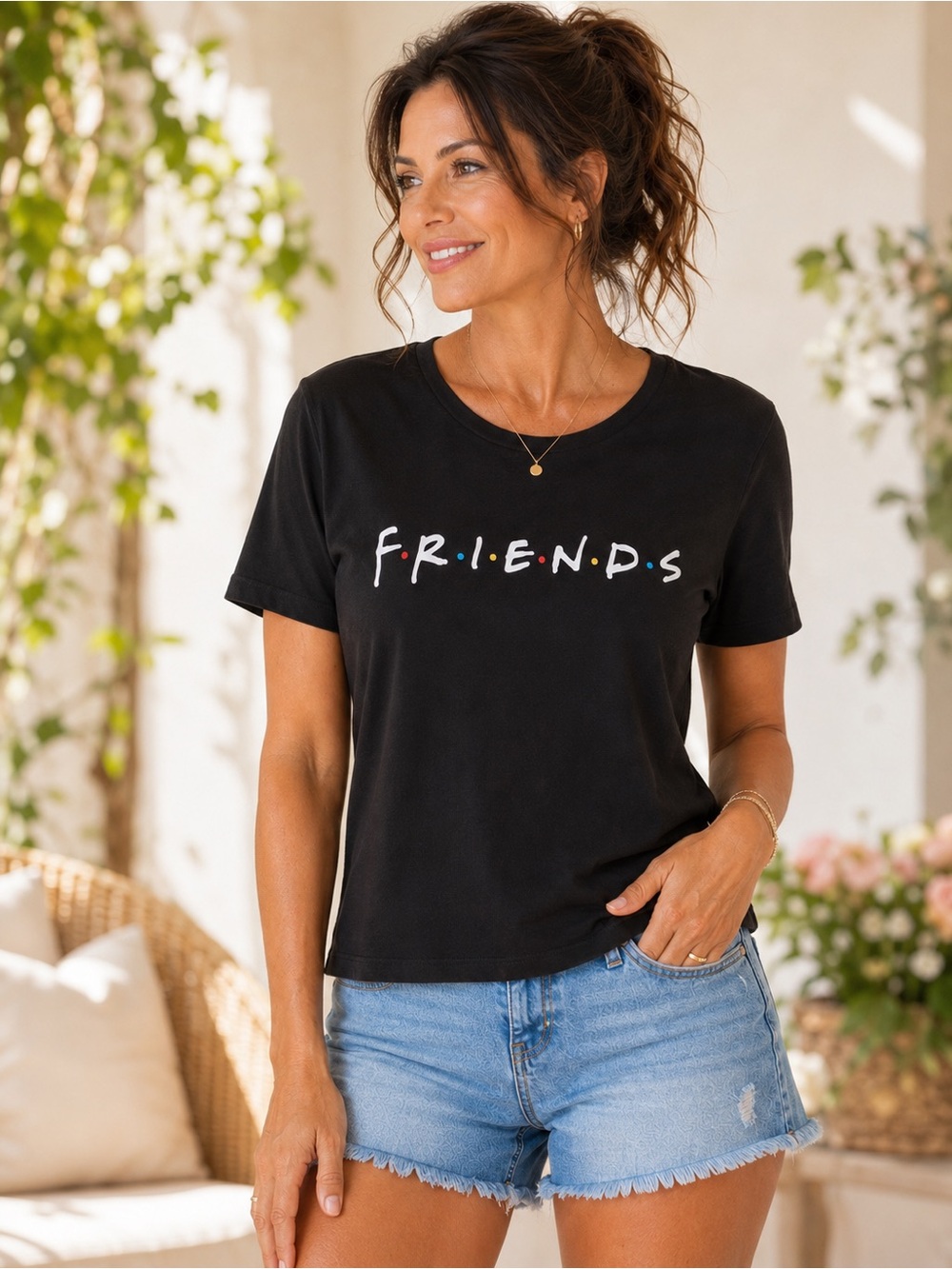 ☕️Friends The Television Series Graphic T-Shirt Size Large Black Logo Tee 90s TV